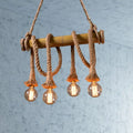 Rustic lodge industrial bamboo island light kitchen rope chandelier