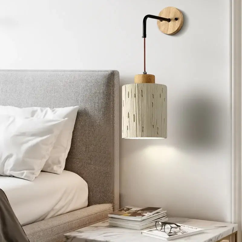 Rustic moon cement led wall lamp bedroom wood base