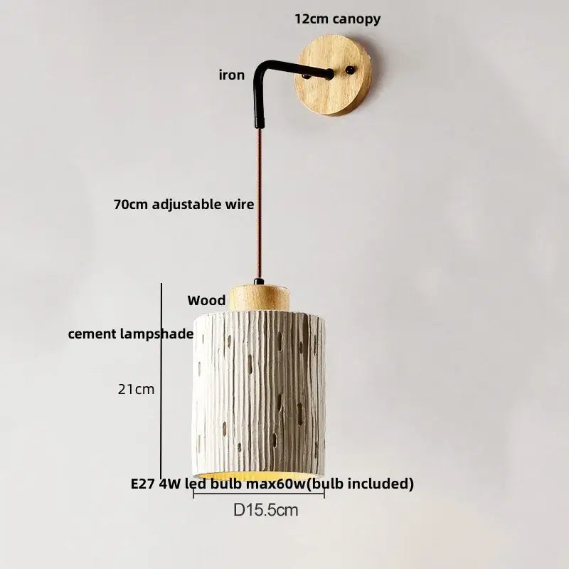 Rustic moon cement led wall lamp bedroom wood base
