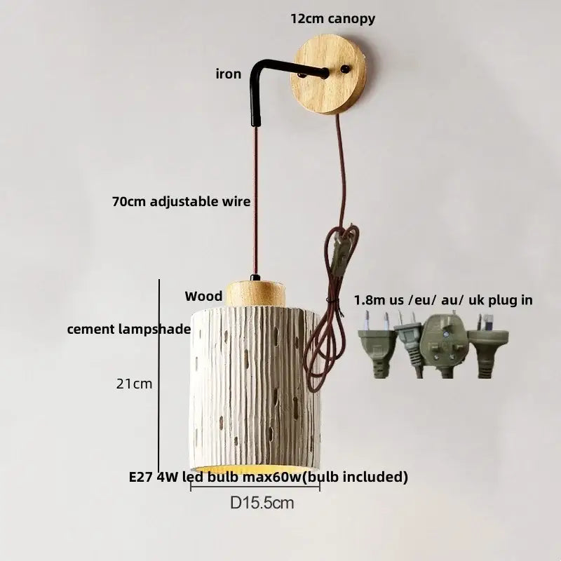 Rustic moon cement led wall lamp bedroom wood base
