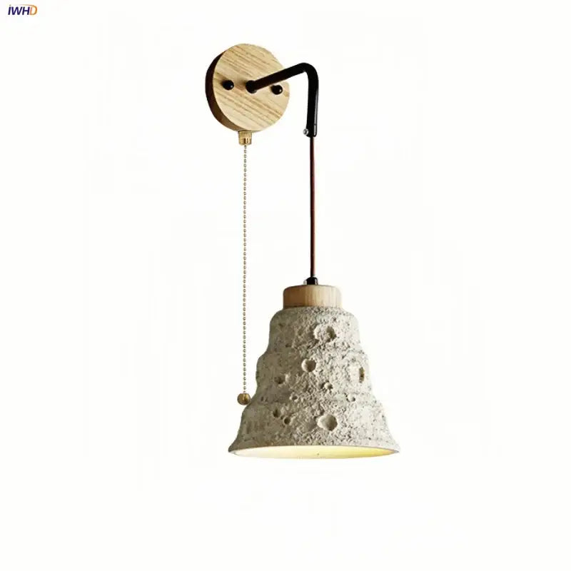 Rustic moon cement led wall lamp bedroom wood base