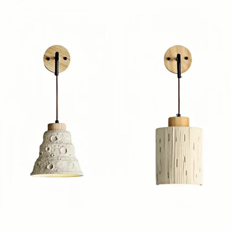 Rustic moon cement led wall lamp bedroom wood base