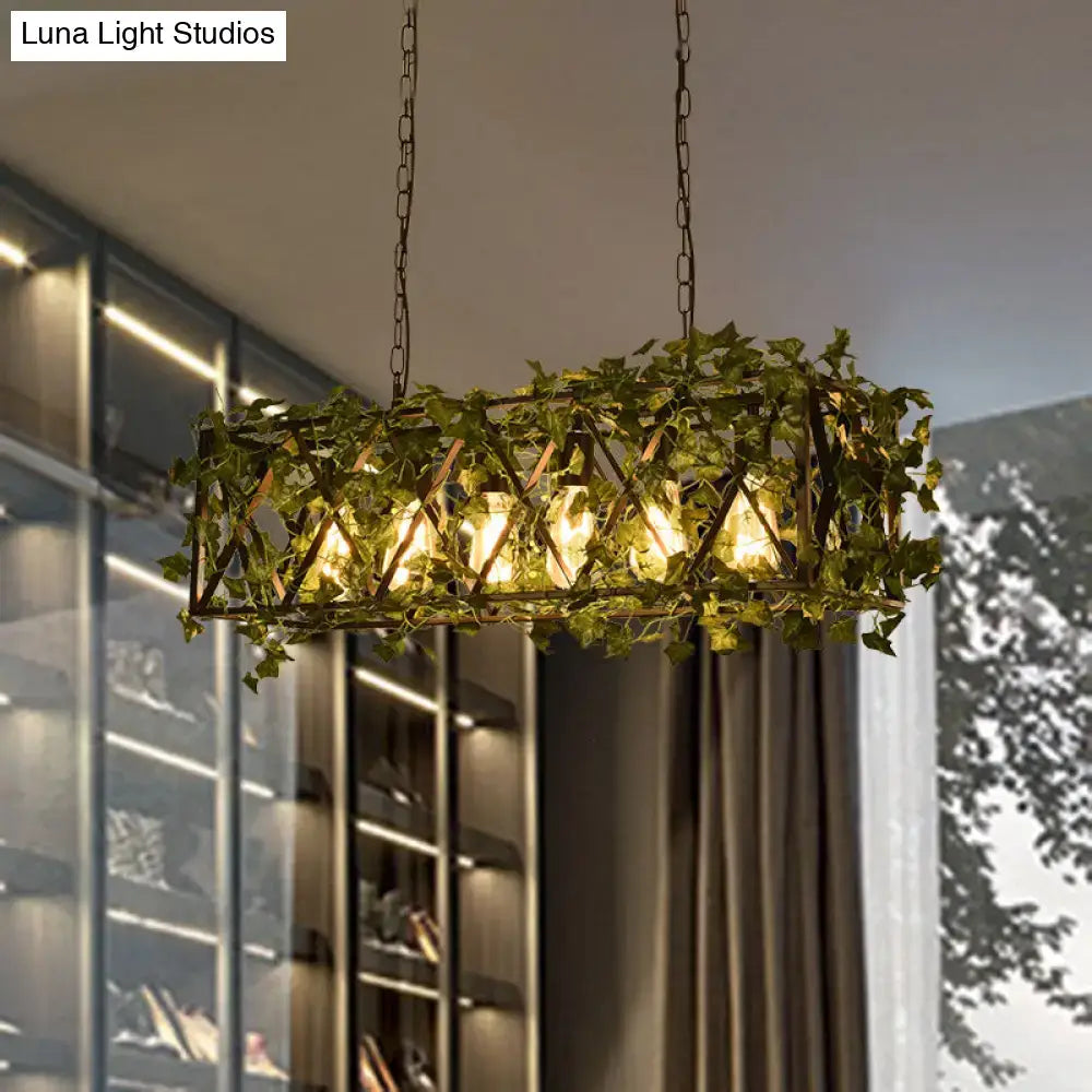 Rustic rectangular island flower plant chandelier dining room light