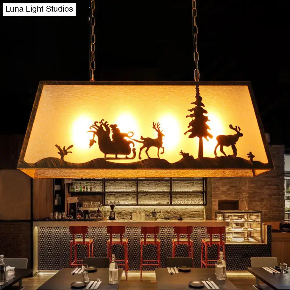Rustic reindeer brown fabric trapezoidal island ceiling light dining room