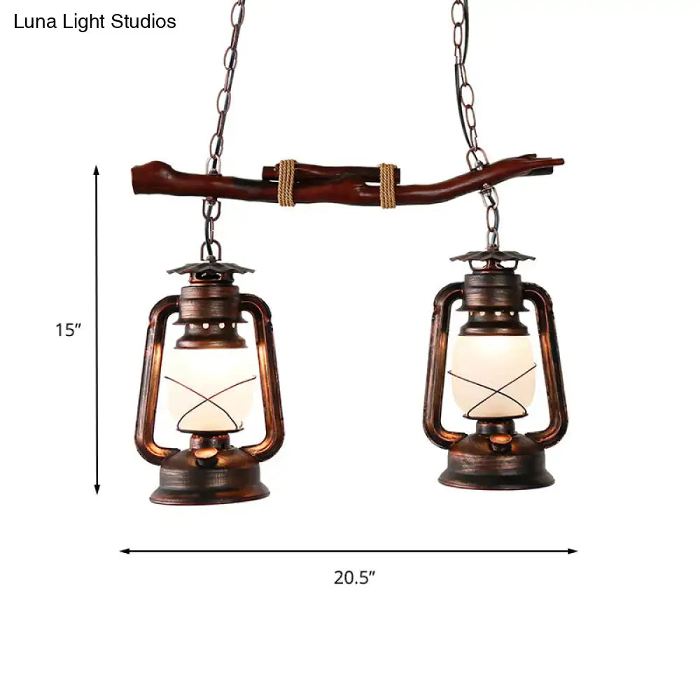 Rustic vintage aged copper 2-light lantern island dining room light