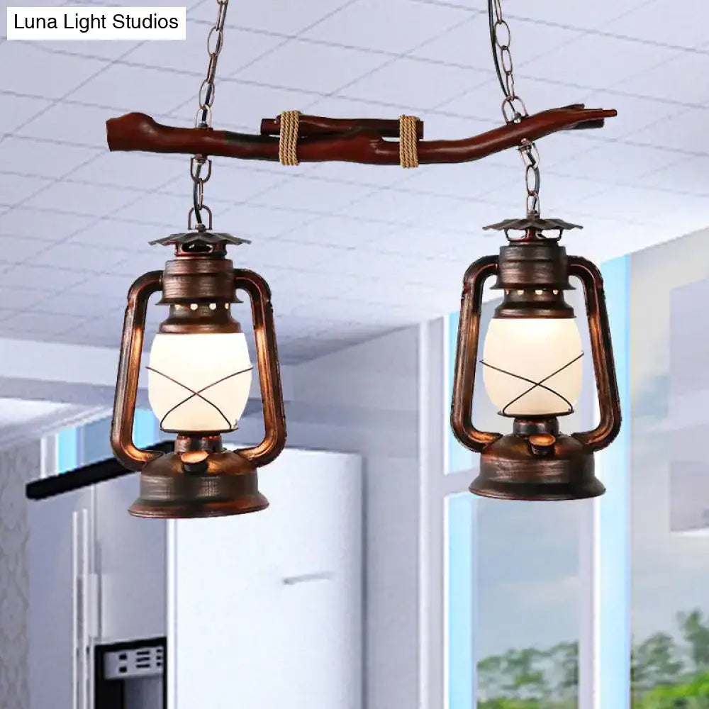 Rustic vintage aged copper 2-light lantern island dining room light
