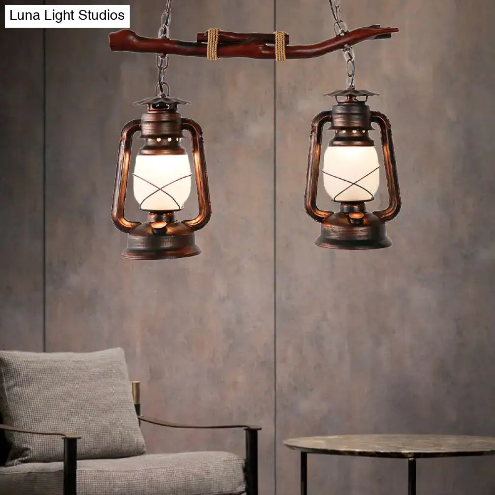 Rustic vintage aged copper 2-light lantern island dining room light