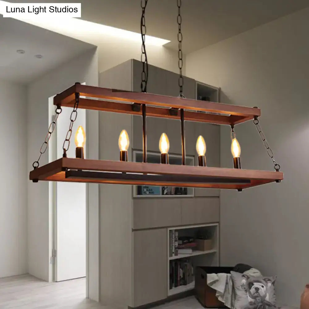Rustic vintage brown wood chandelier dining room island light