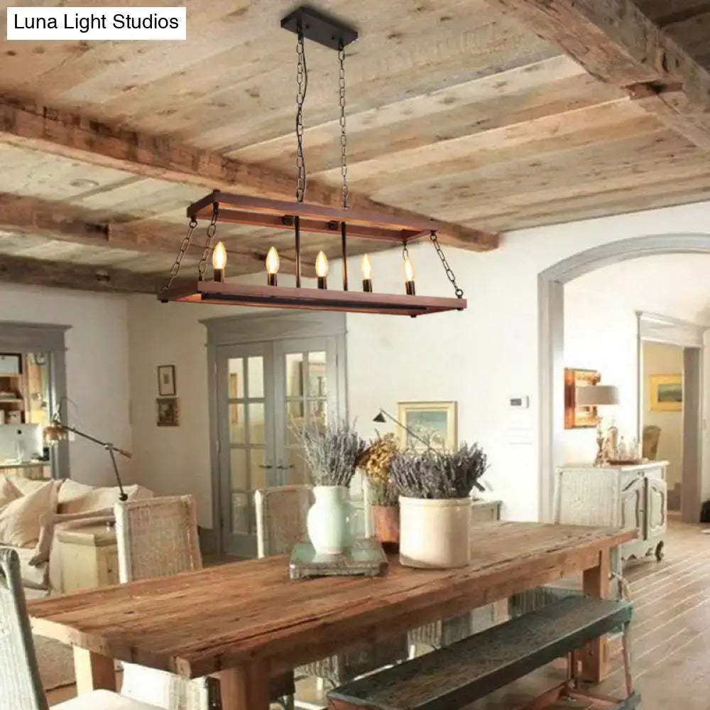 Rustic vintage brown wood chandelier dining room island light