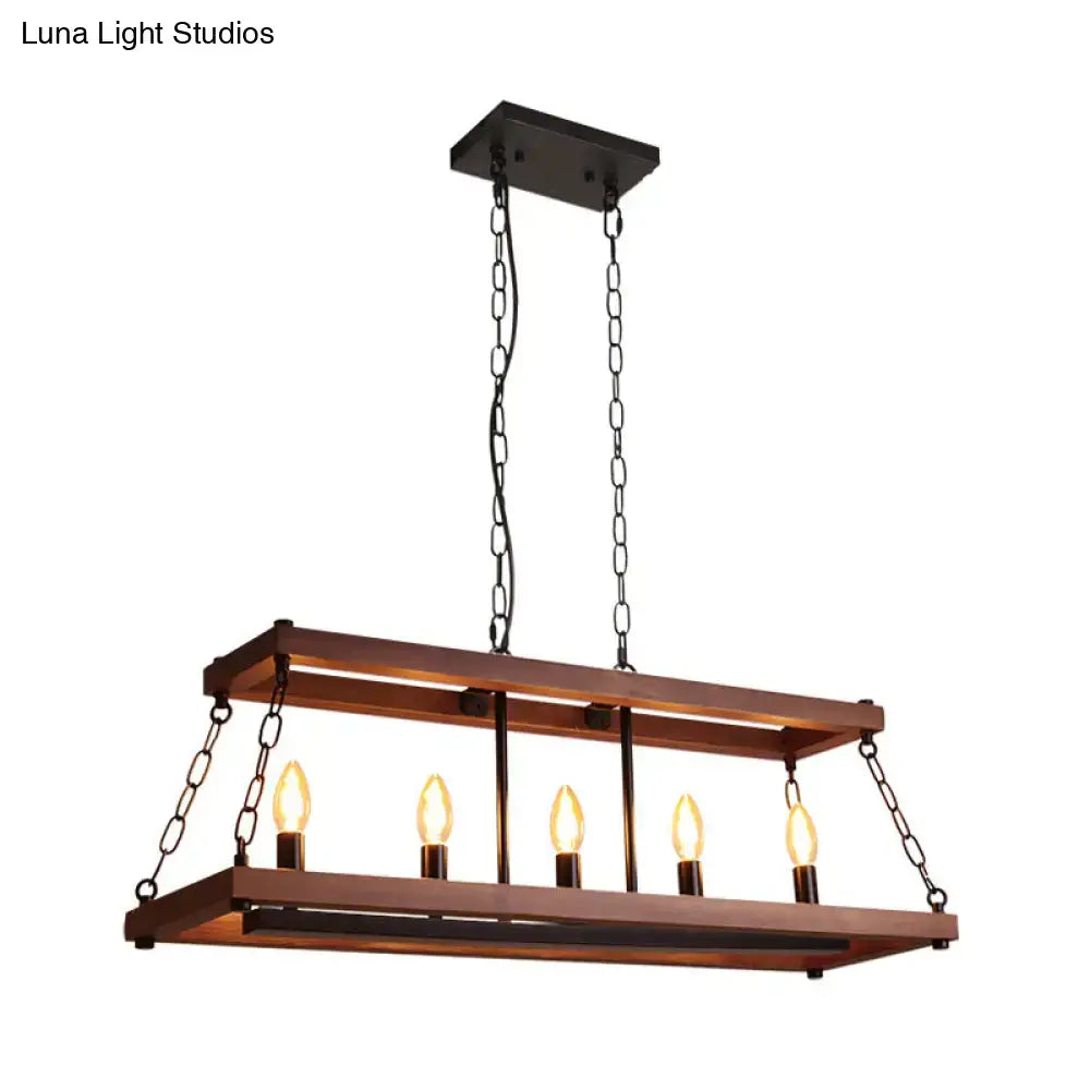 Rustic vintage brown wood chandelier dining room island light