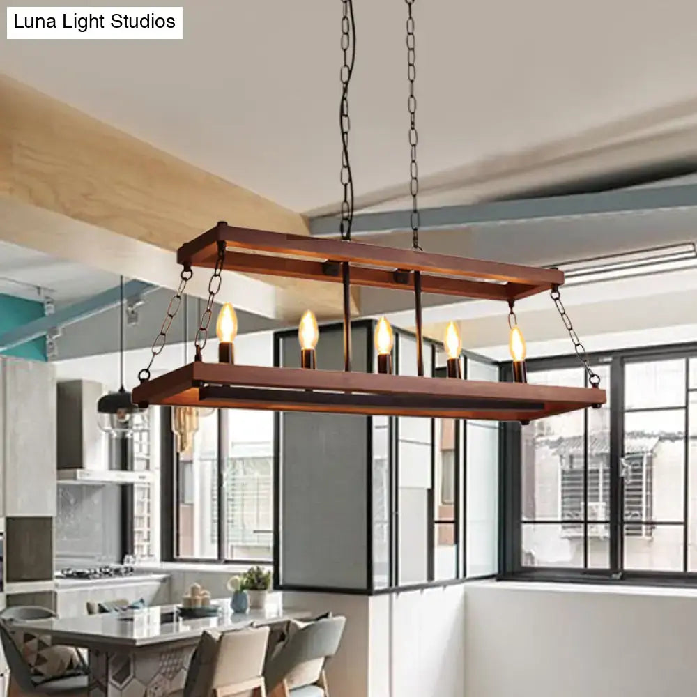 Rustic vintage brown wood chandelier dining room island light