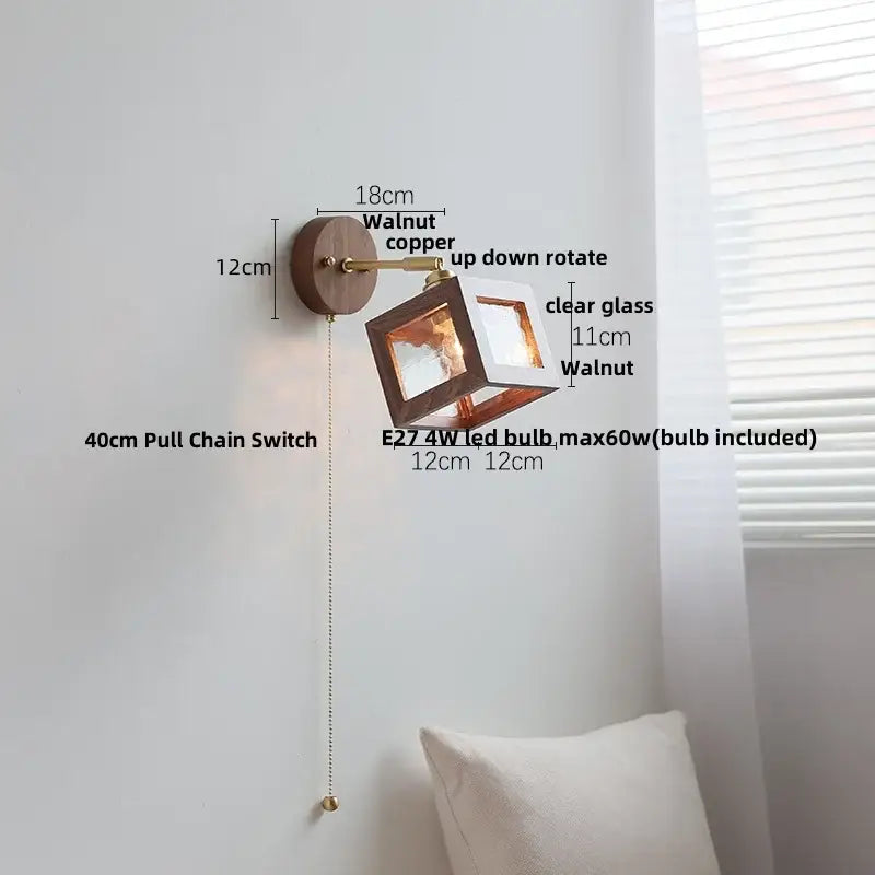 Rustic walnut and brass led wall lamp dining room sconce