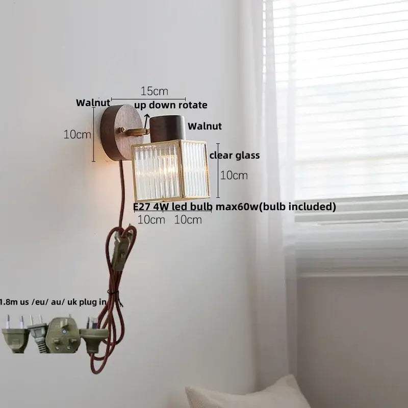 Rustic walnut and brass led wall lamp dining room sconce