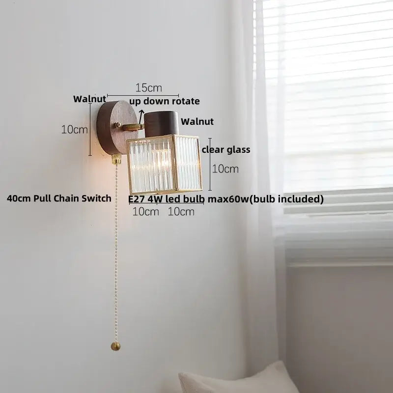 Rustic walnut and brass led wall lamp dining room sconce