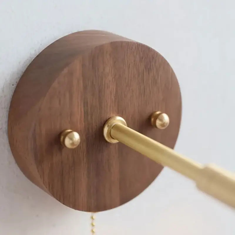 Rustic walnut wood and brass wall sconce bathroom light