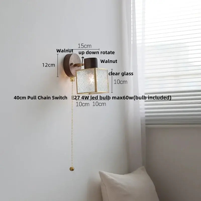 Rustic walnut wood and brass wall sconce bathroom light