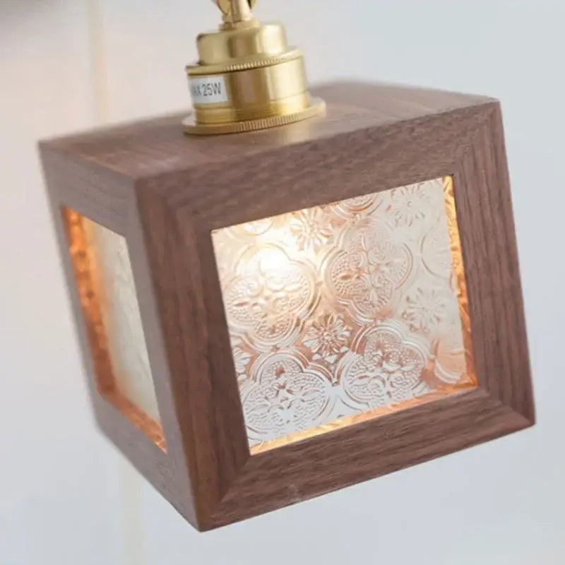 Rustic walnut wood and brass wall sconce bathroom light