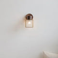 Rustic walnut wood and brass wall sconce – bedroom glass fixture