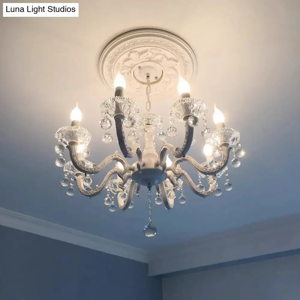 Rustic white candle suspension lamp with crystals corridor chandelier