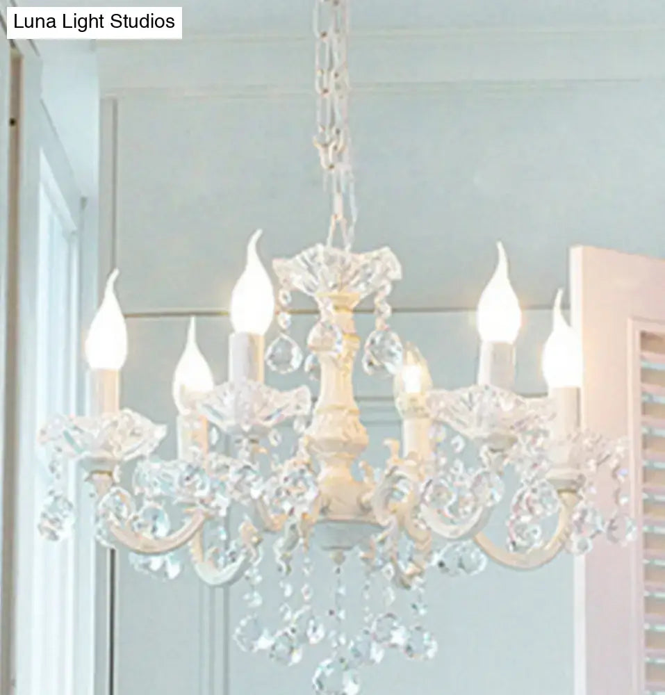 Rustic white candle suspension lamp with crystals corridor chandelier
