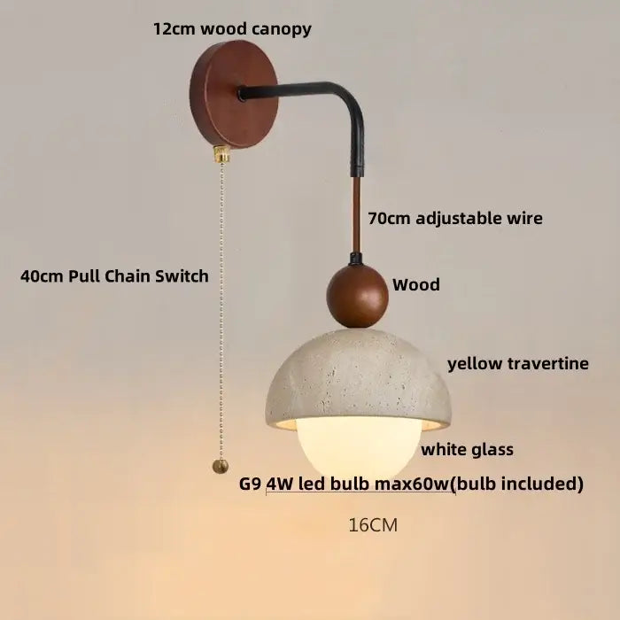 Rustic white concrete and wood wall light fixture bedroom sconce