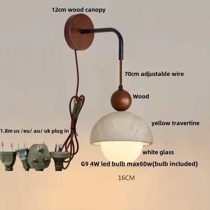 Rustic white concrete and wood wall light fixture bedroom sconce