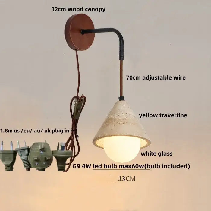Rustic white concrete and wood wall light fixture bedroom sconce