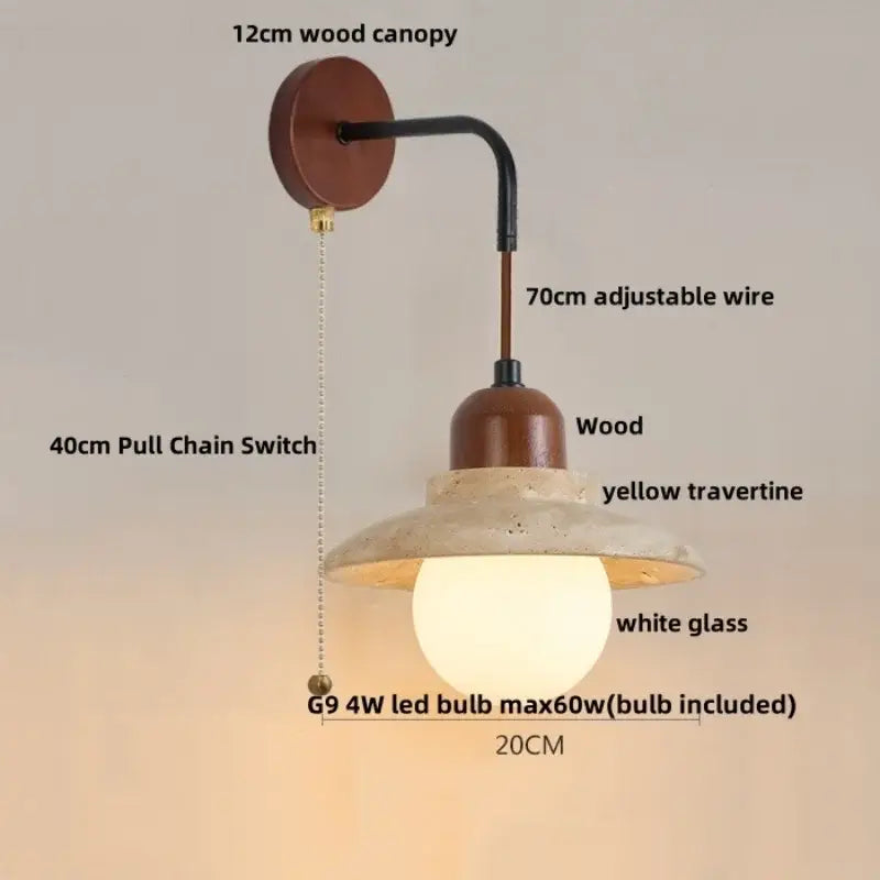 Rustic white concrete and wood wall light fixture bedroom sconce