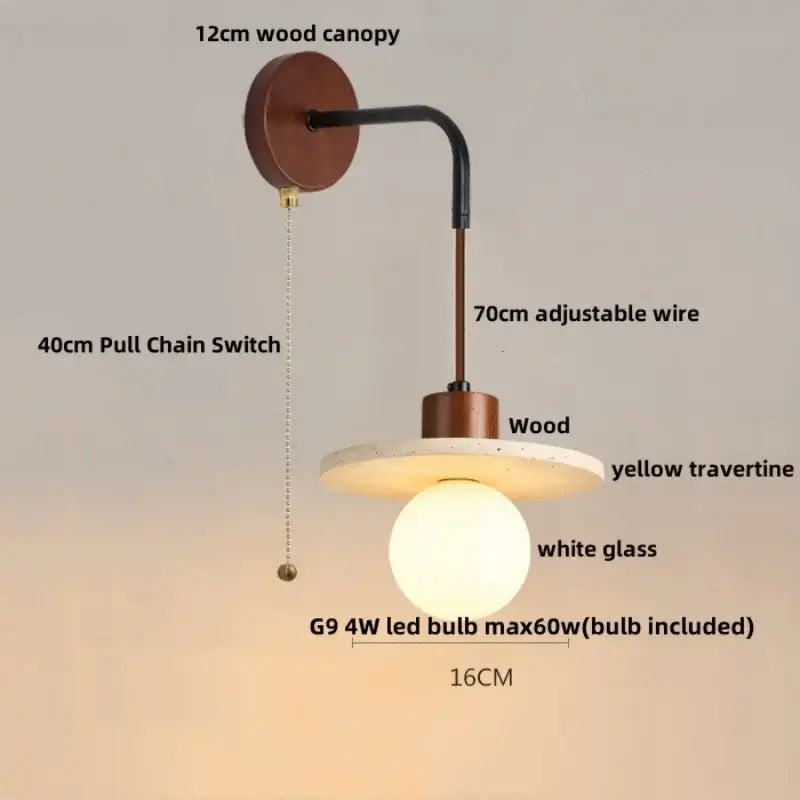 Rustic white concrete and wood wall light fixture bedroom sconce