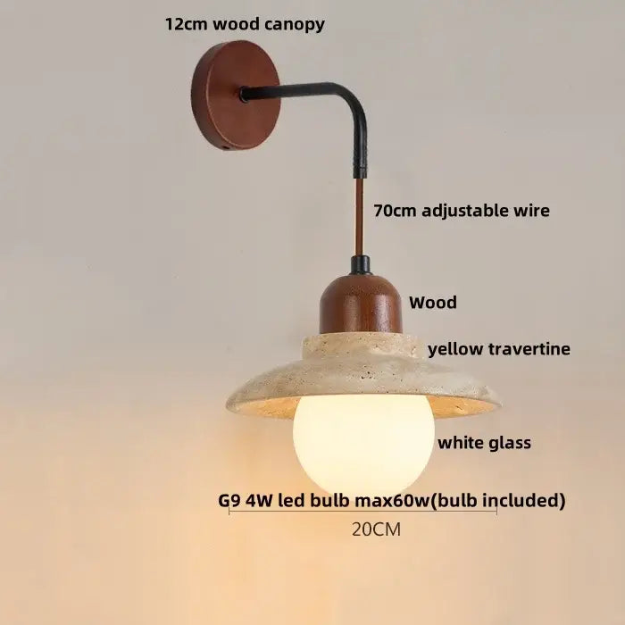 Rustic white concrete and wood wall light fixture bedroom sconce
