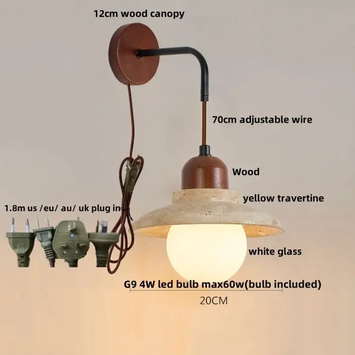 Rustic white concrete and wood wall light fixture bedroom sconce