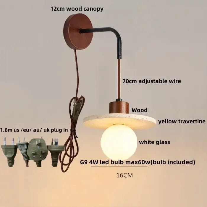 Rustic white concrete and wood wall light fixture bedroom sconce