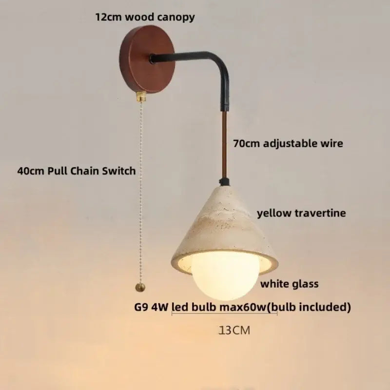 Rustic white concrete and wood wall light fixture bedroom sconce