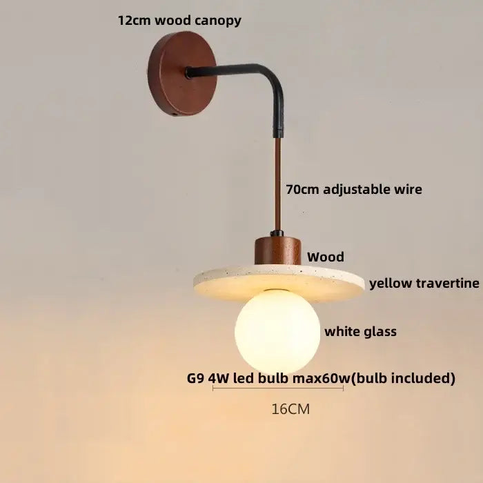 Rustic white concrete and wood wall light fixture bedroom sconce