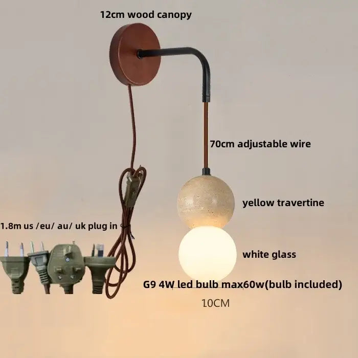 Rustic white concrete and wood wall light fixture bedroom sconce