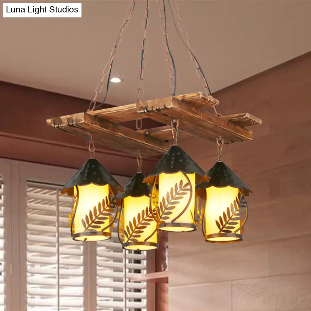 Rustic white fabric clear glass wooden chandelier dining room light