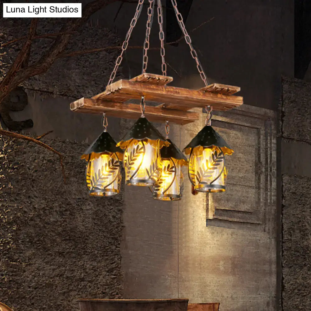 Rustic white fabric clear glass wooden chandelier dining room light