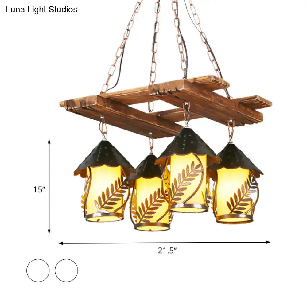 Rustic white fabric clear glass wooden chandelier dining room light