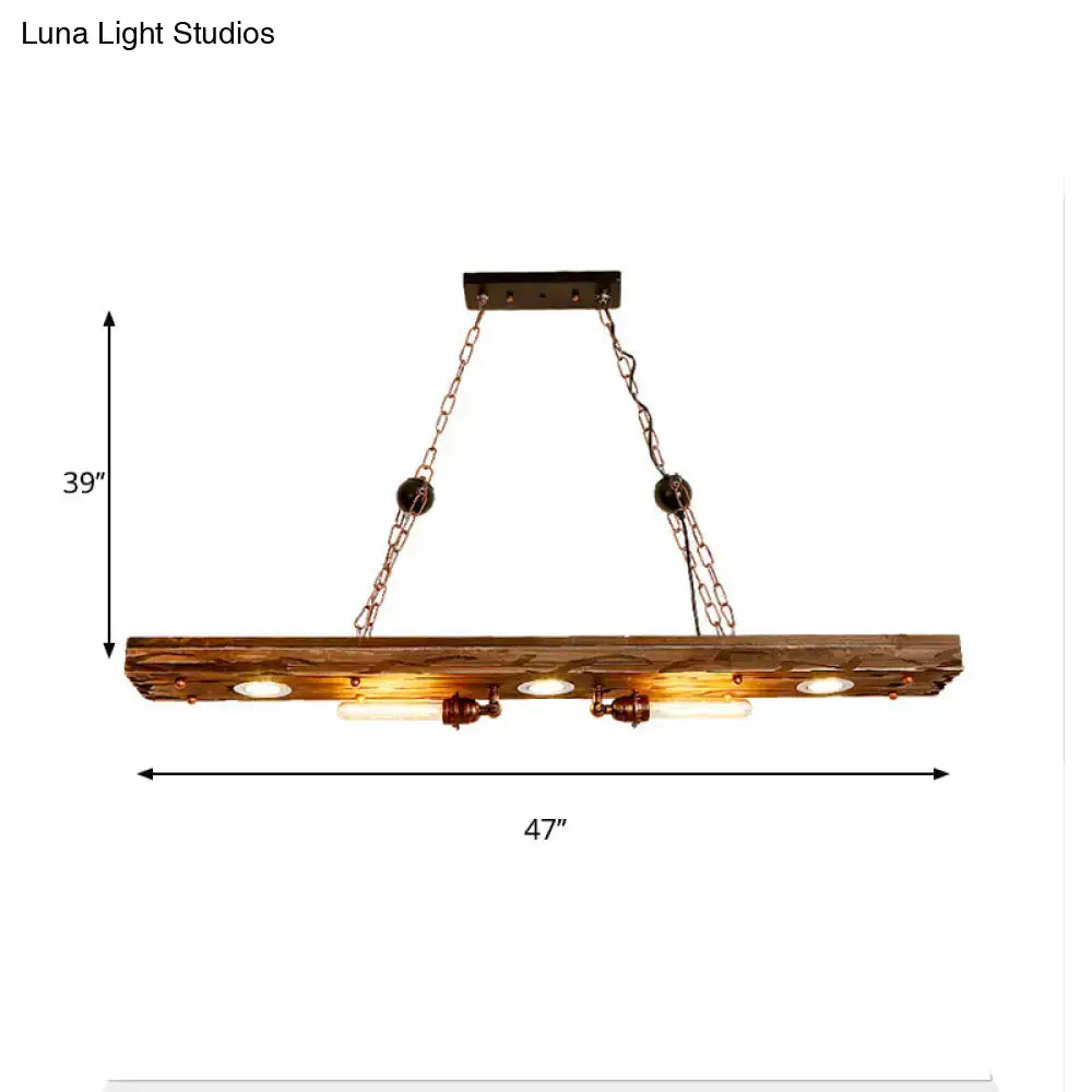 Rustic wood 5-light linear hanging lamp dining room island light