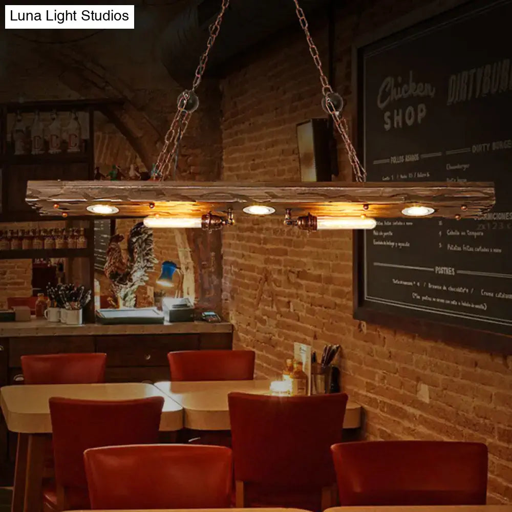 Rustic wood 5-light linear hanging lamp dining room island light