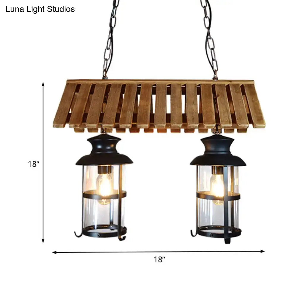 Rustic wood and black antique cylinder island lamp kitchen light