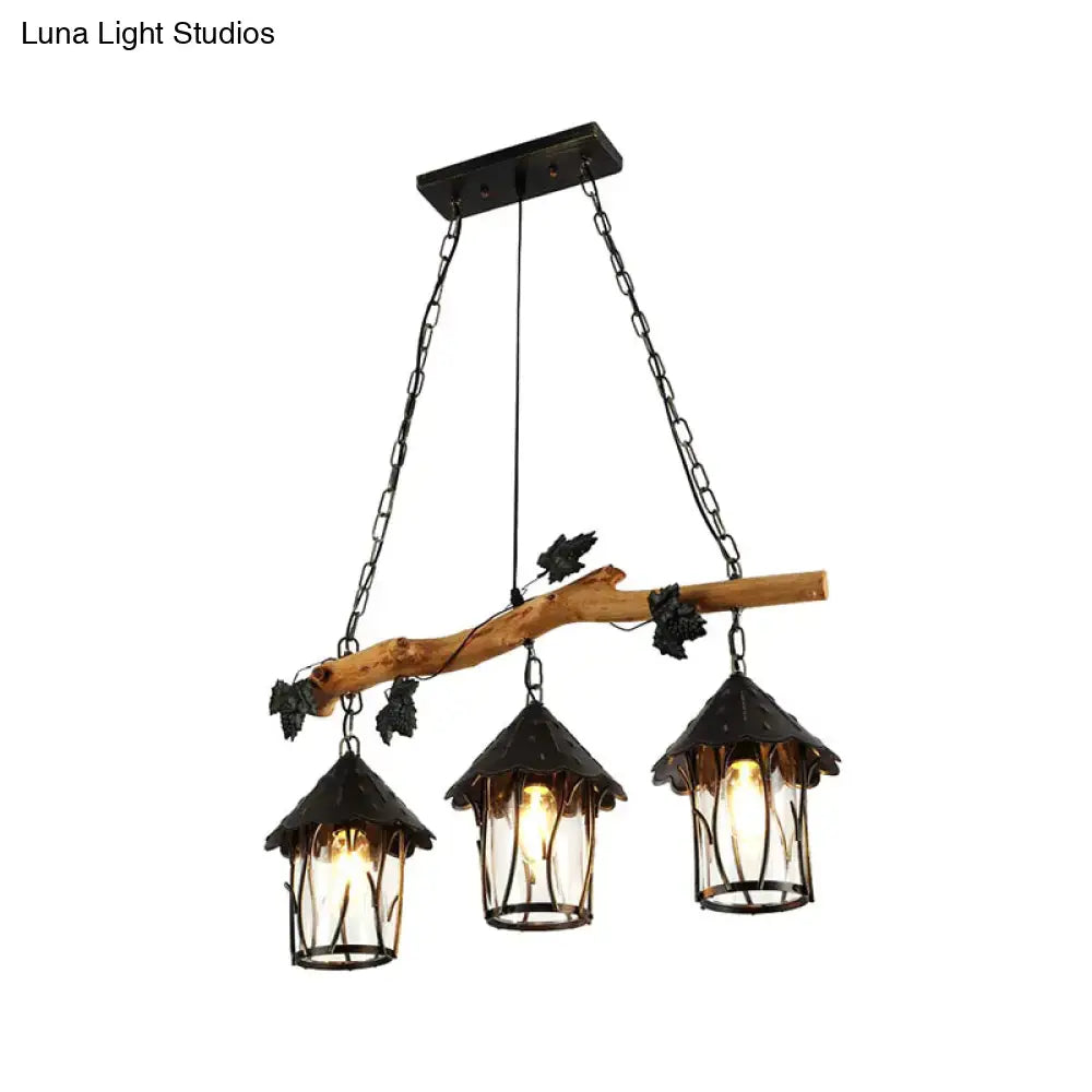 Rustic wood and black lantern kitchen island light e26 e27 light