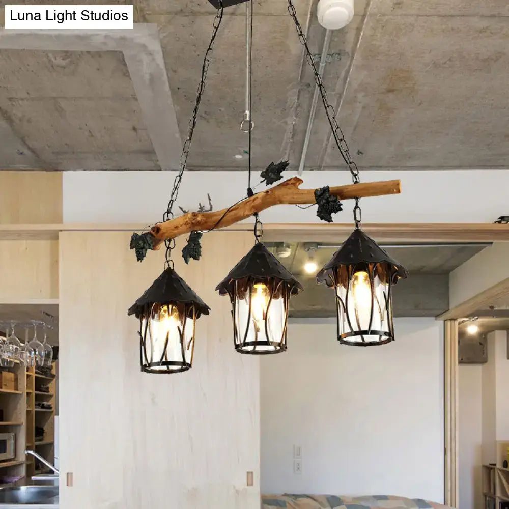 Rustic wood and black lantern kitchen island light e26 e27 light