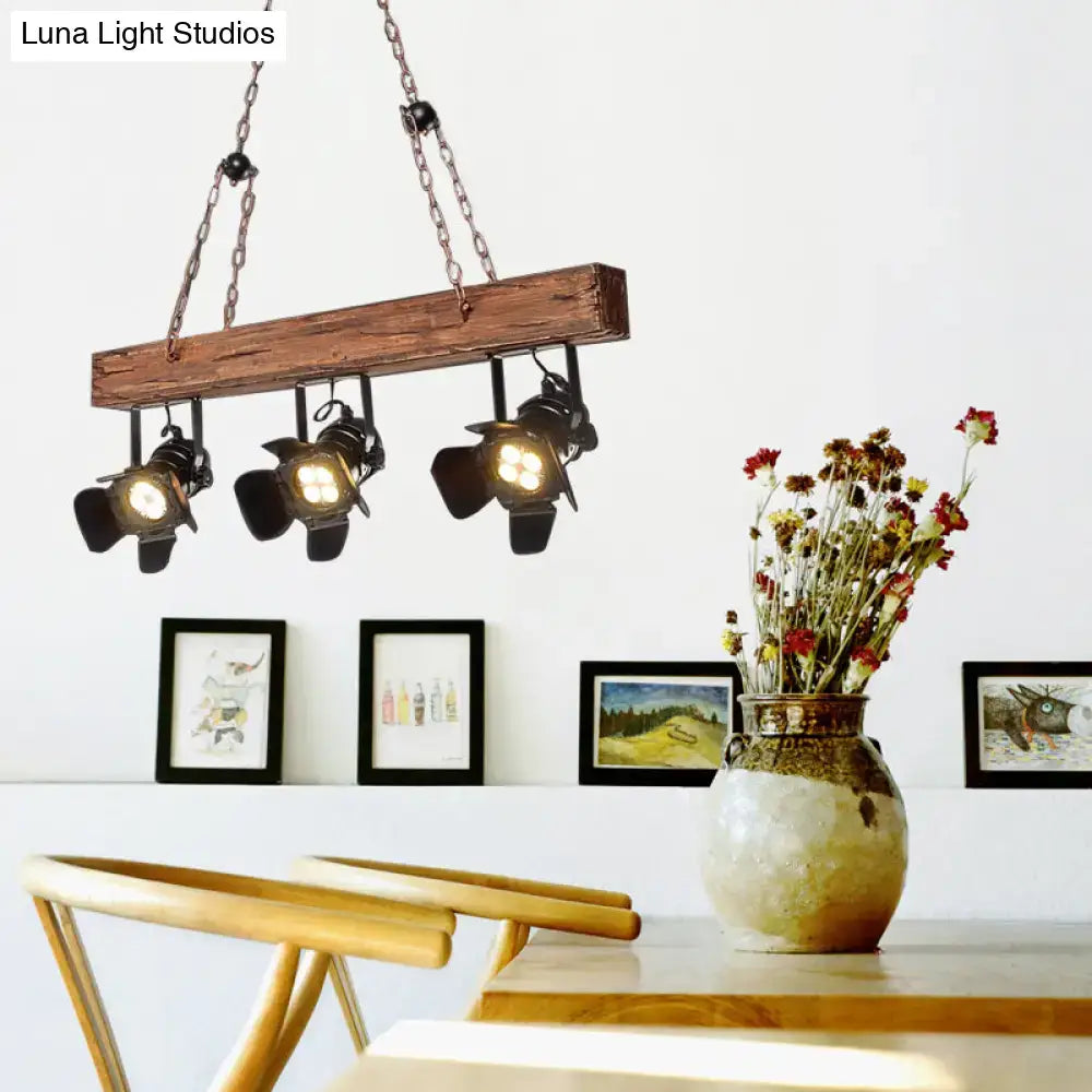 Rustic wood and black metal 3 light island pendant kitchen light
