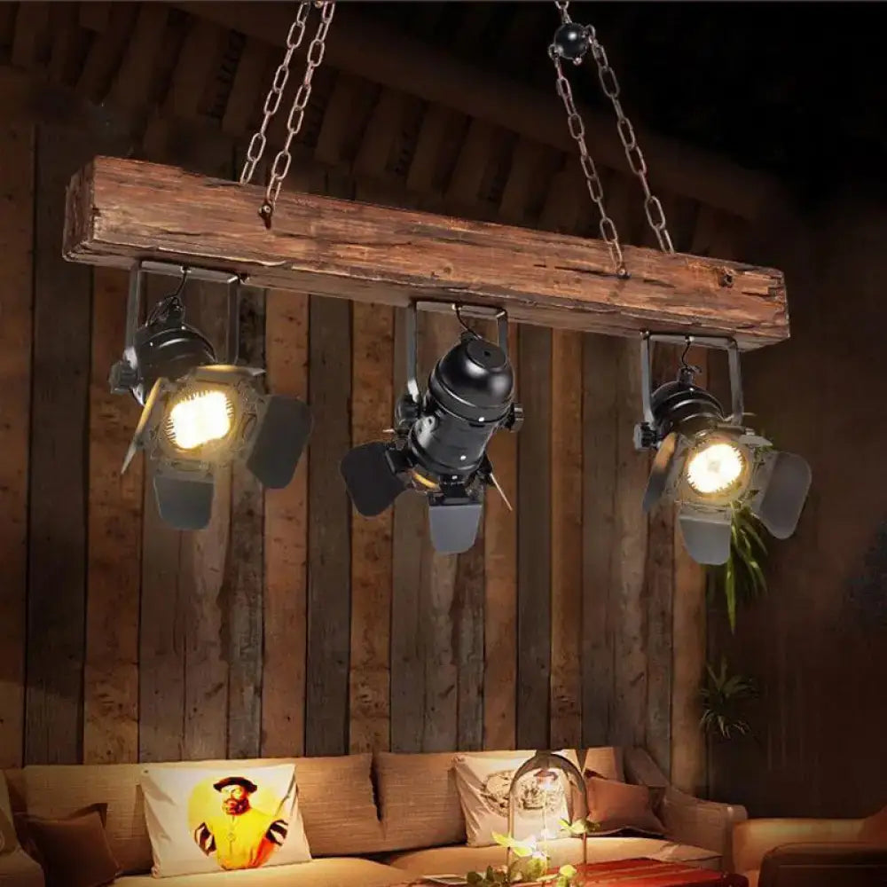 Rustic wood and black metal 3 light island pendant kitchen light