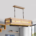 Rustic wood and black metal island pendant – dining room hanging lamp