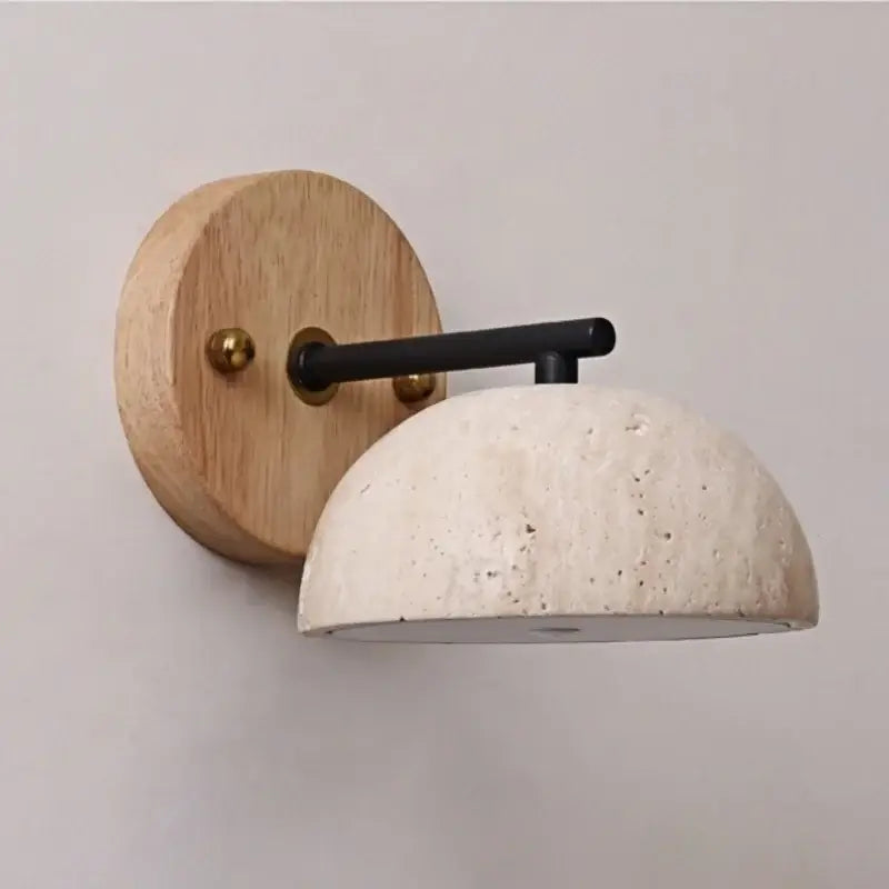 Rustic wood and concrete canopy led wall light bedroom sconce