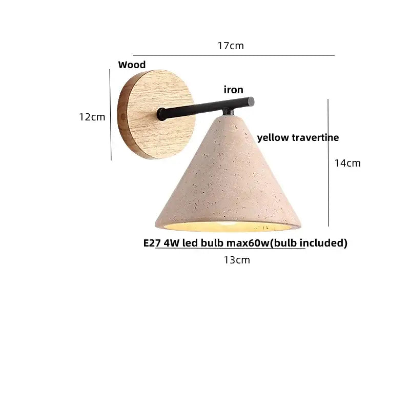 Rustic wood and concrete canopy led wall light bedroom sconce