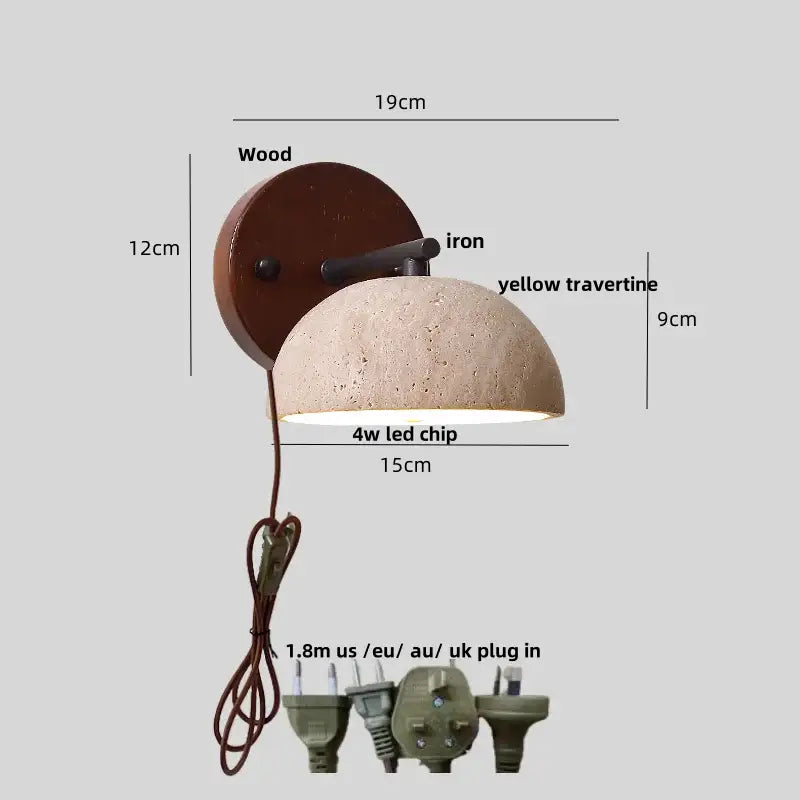 Rustic wood and concrete canopy led wall light bedroom sconce