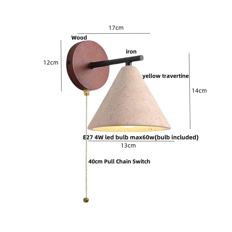 Rustic wood and concrete canopy led wall light bedroom sconce
